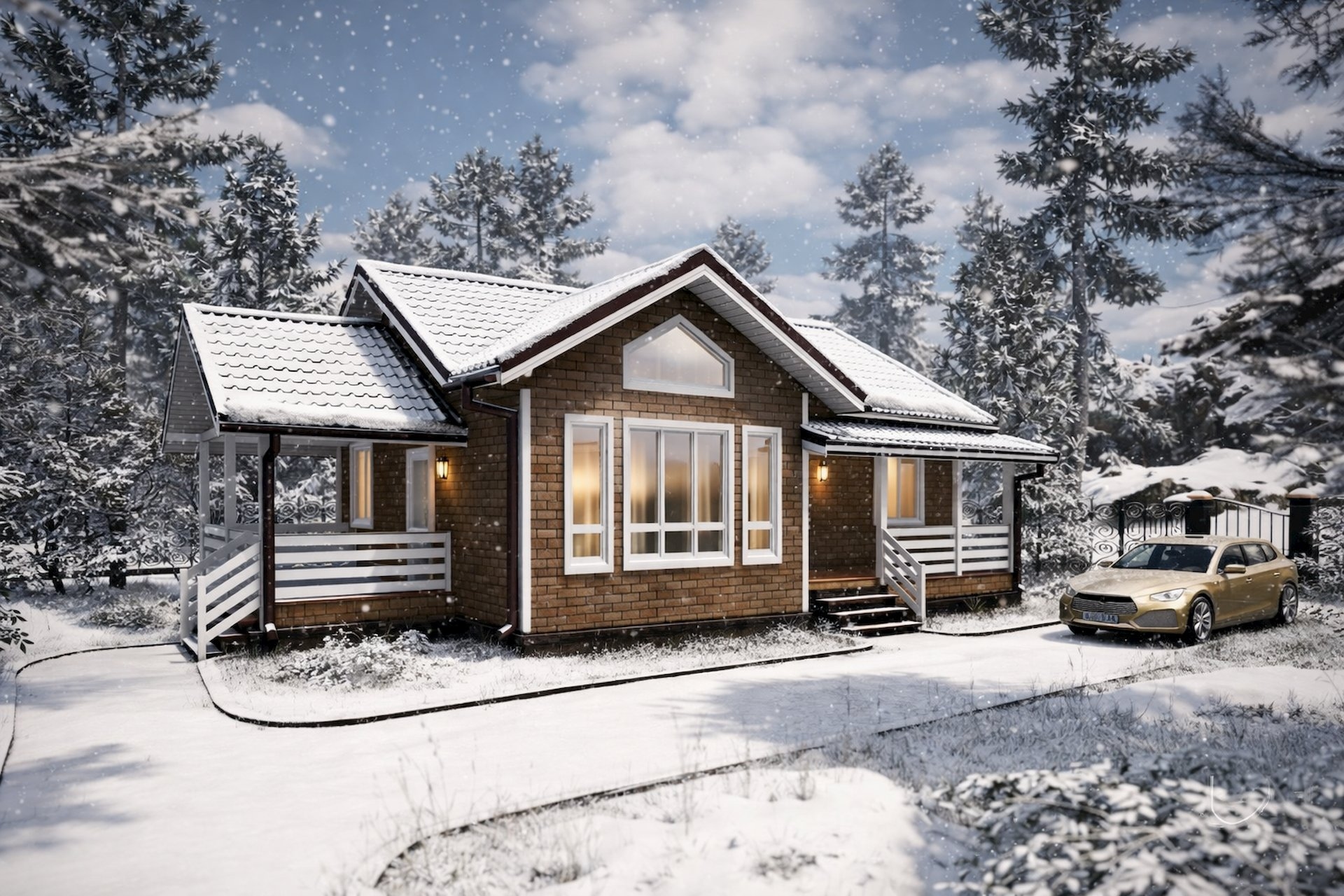 Дом каркасный 8,5х10 «Комфортный-3» с террасой Дом каркасный 8,5х10 «Комфортный-3» с террасой